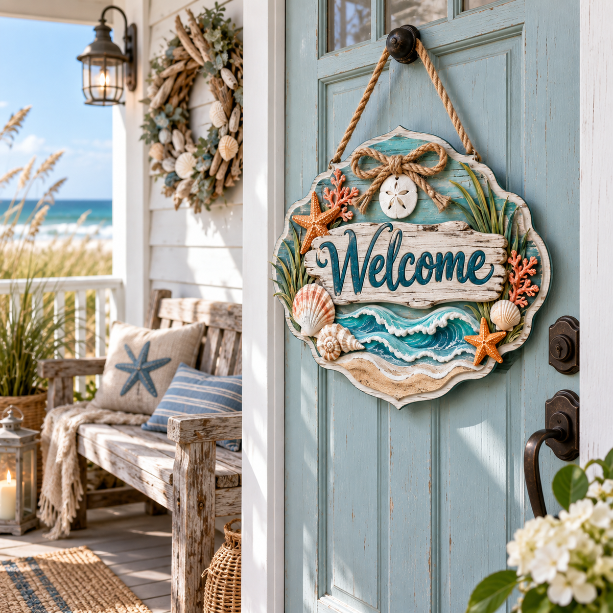 Coastal Waves Welcome Door Sign