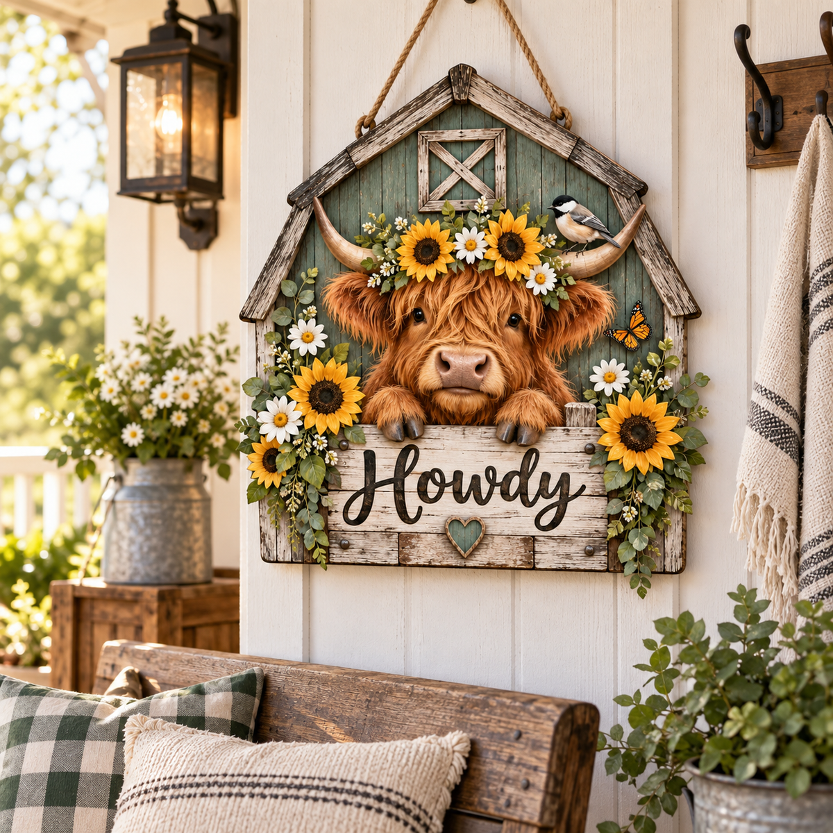 Highland Cow Farmhouse Welcome Door Sign