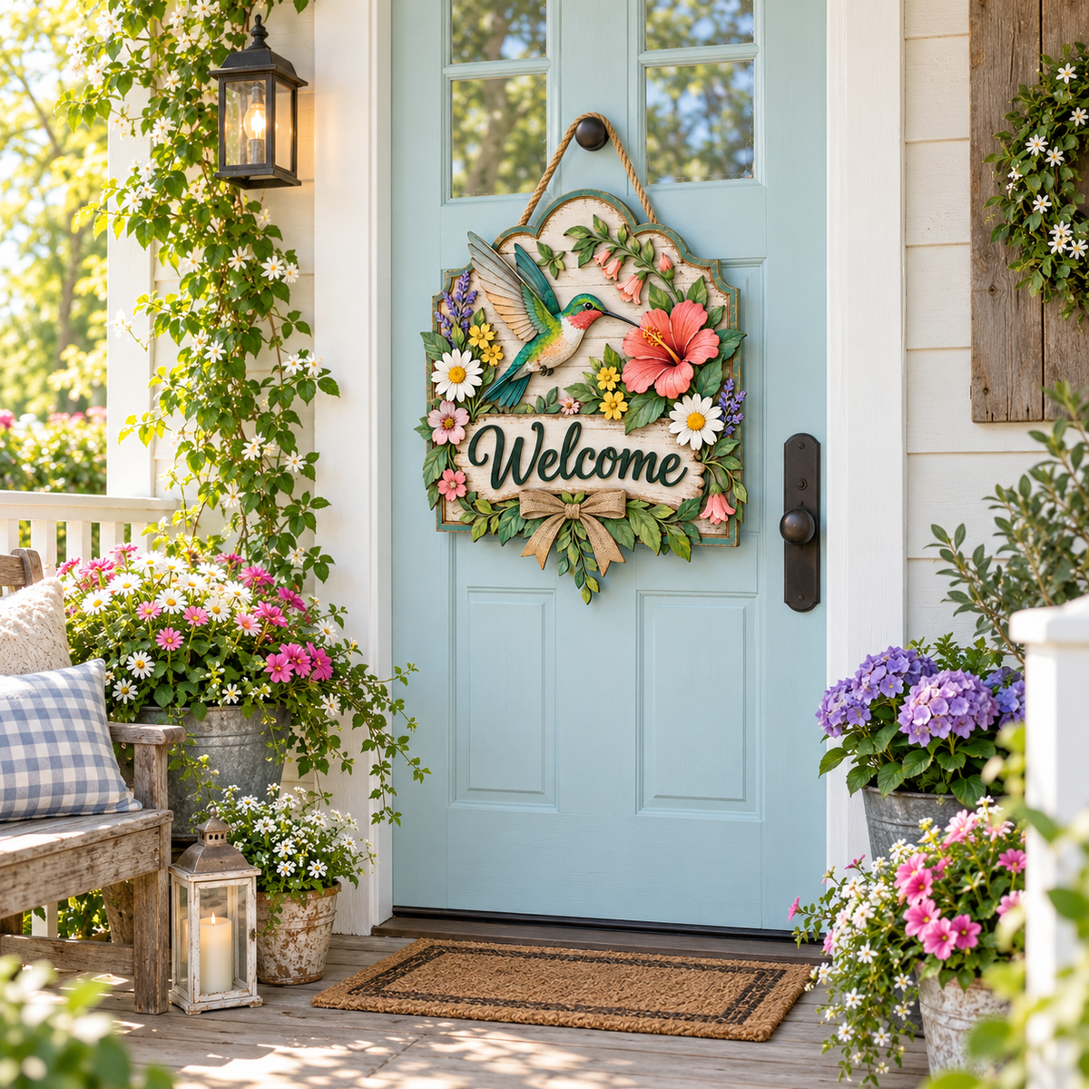 Hummingbird Garden Welcome Door Sign