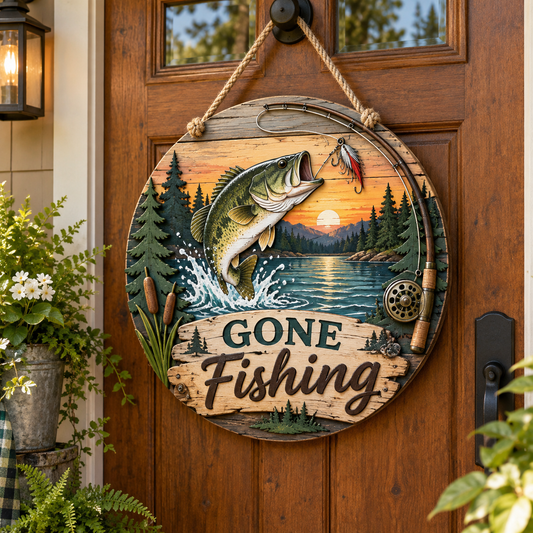 Gone Fishing Lakehouse Door Sign