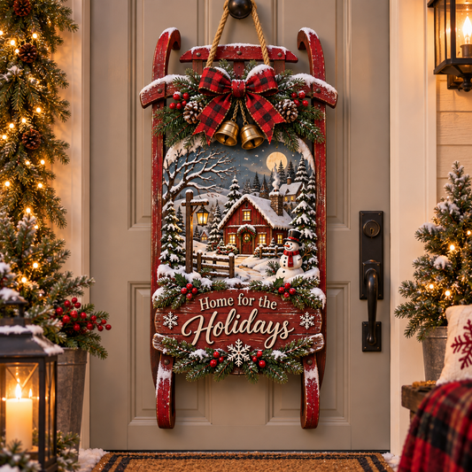 Home for the Holidays Rustic Sled Door Sign