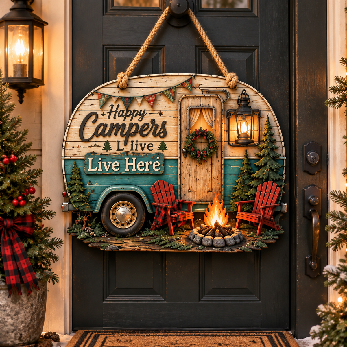 Happy Campers Rustic Camper Door Sign