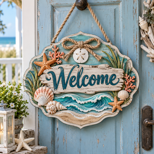Coastal Waves Welcome Door Sign