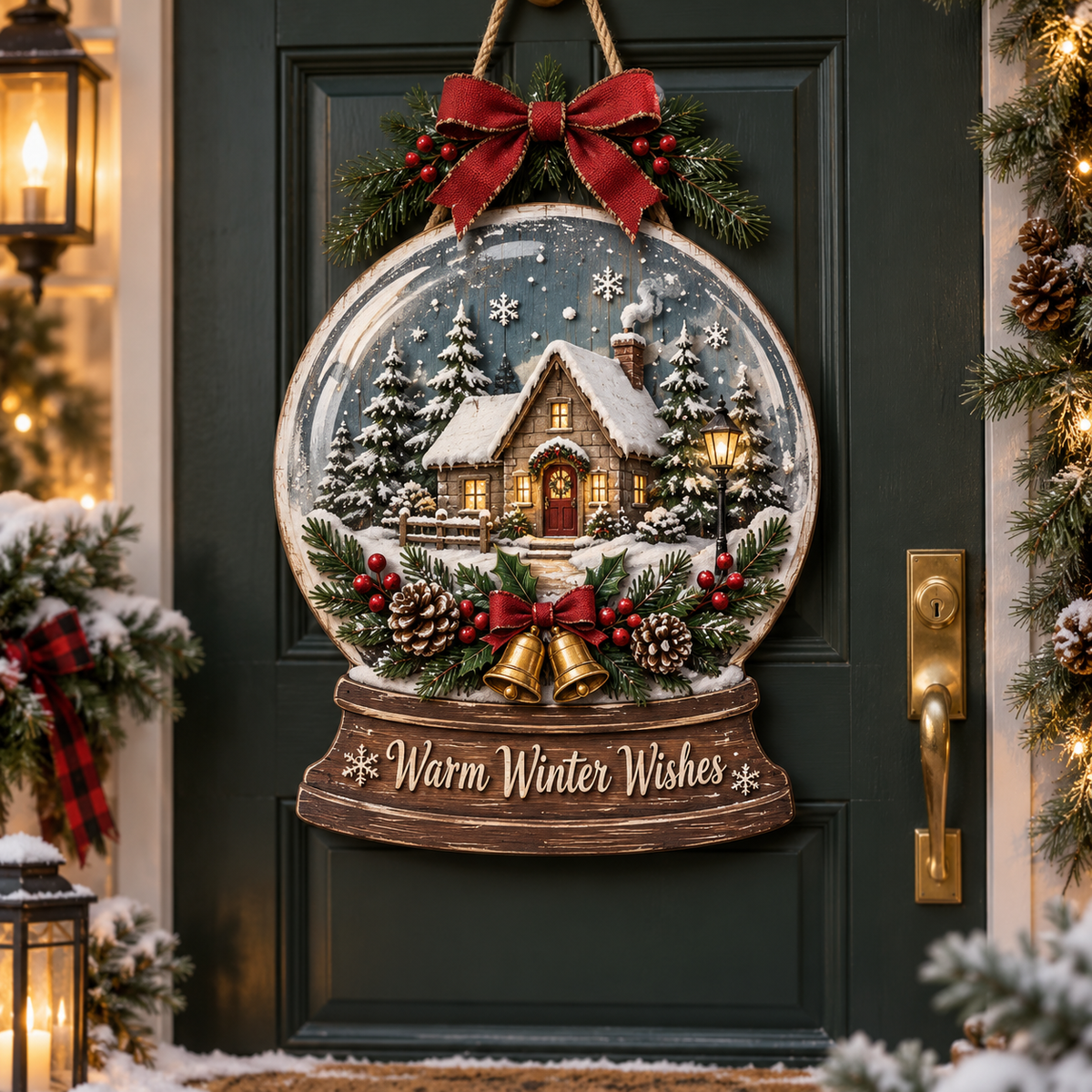 Warm Winter Wishes Snow Globe Door Sign