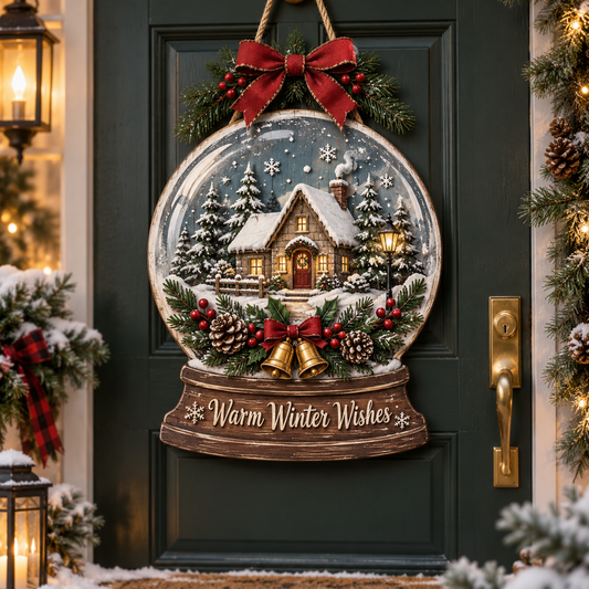 Warm Winter Wishes Snow Globe Door Sign