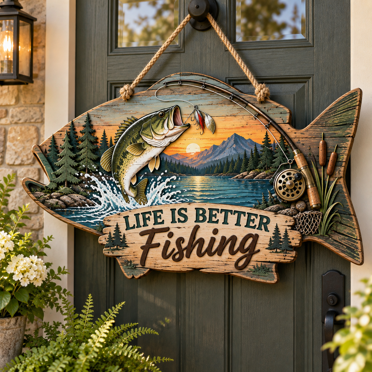 Rustic Fishing Lake Wooden Wall Sign – Life Is Better Fishing Hanging Decor