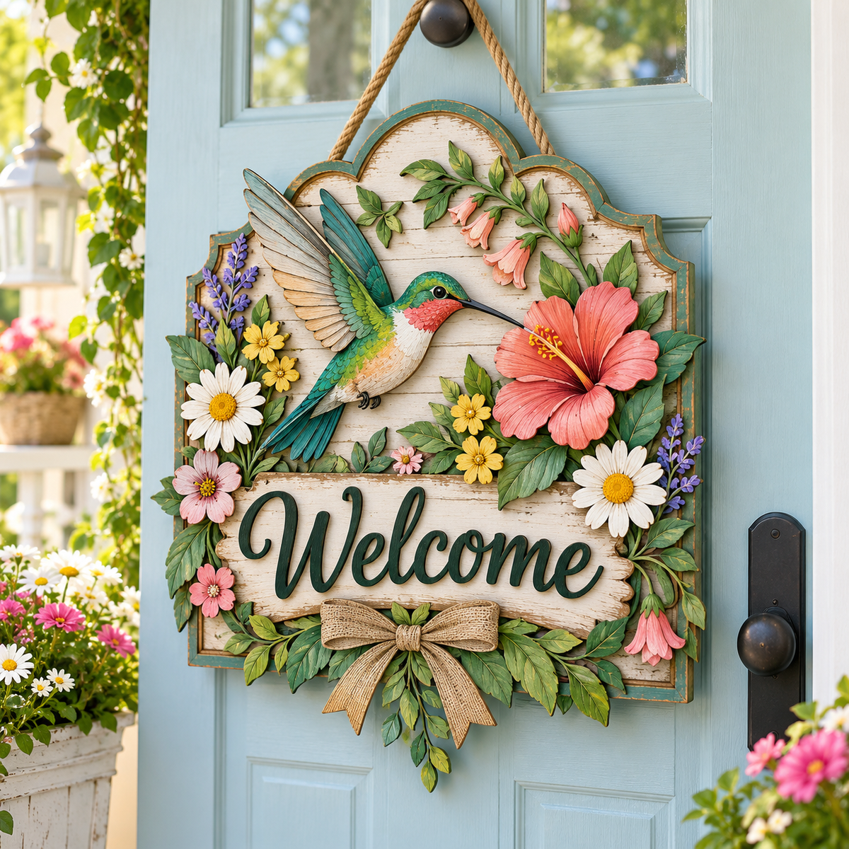 Hummingbird Garden Welcome Door Sign