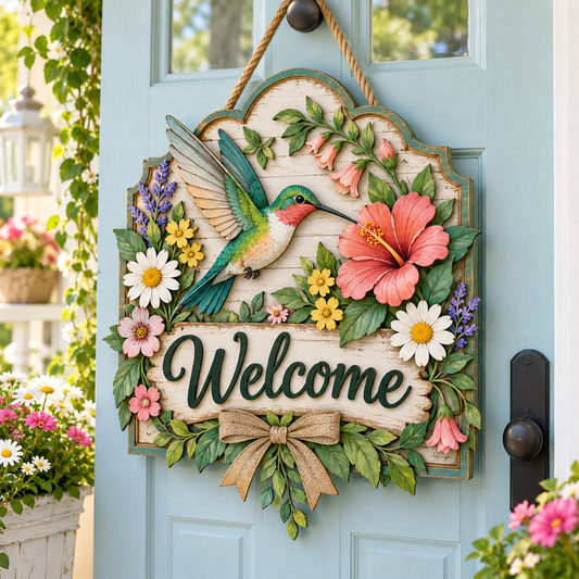 Hummingbird Garden Welcome Door Sign