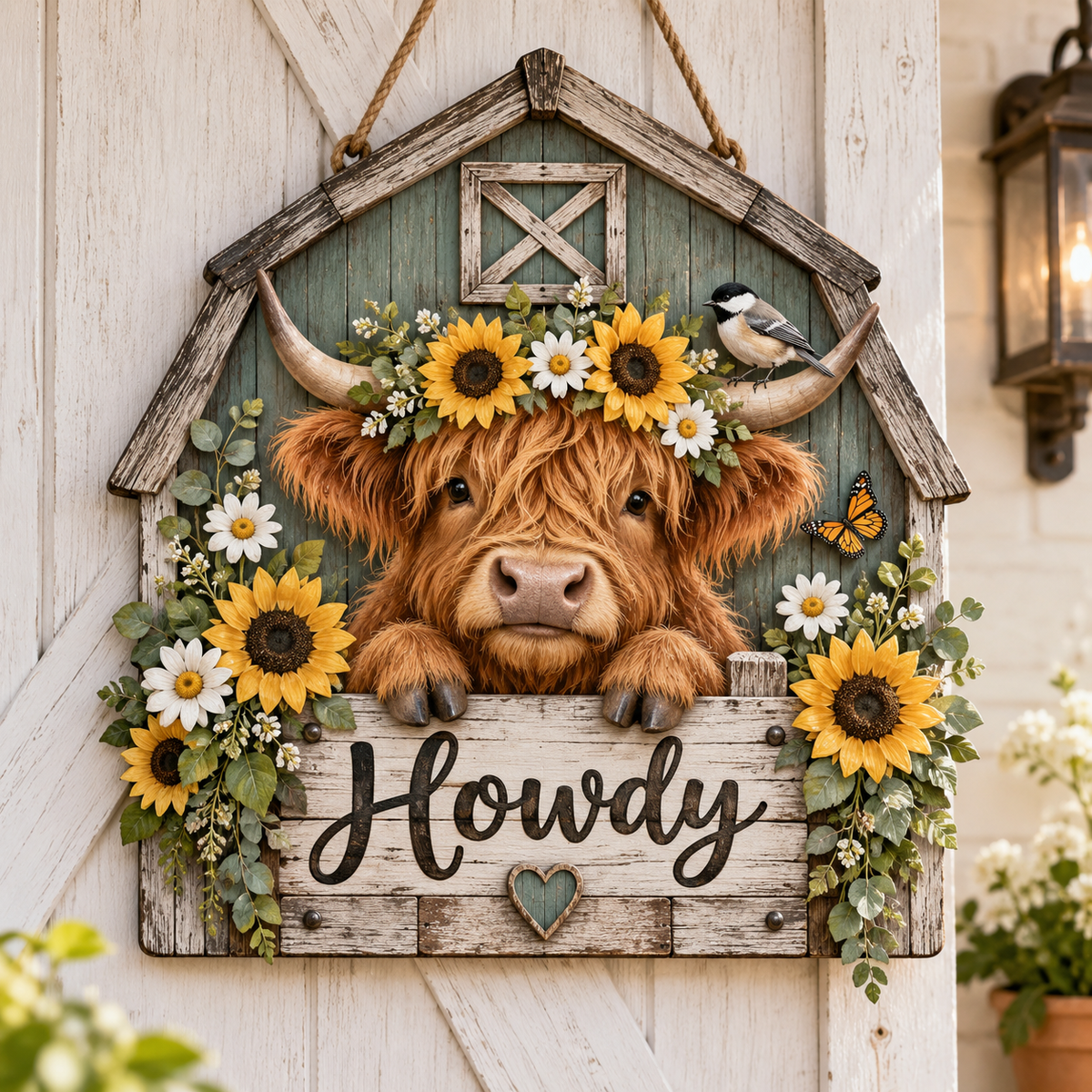 Highland Cow Farmhouse Welcome Door Sign