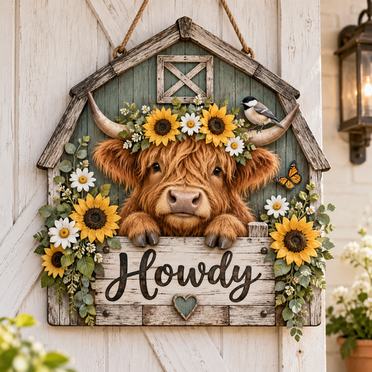 Highland Cow Farmhouse Welcome Door Sign