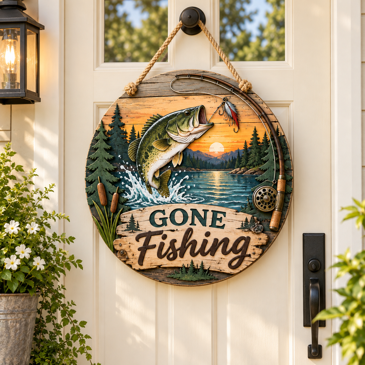 Gone Fishing Lakehouse Door Sign