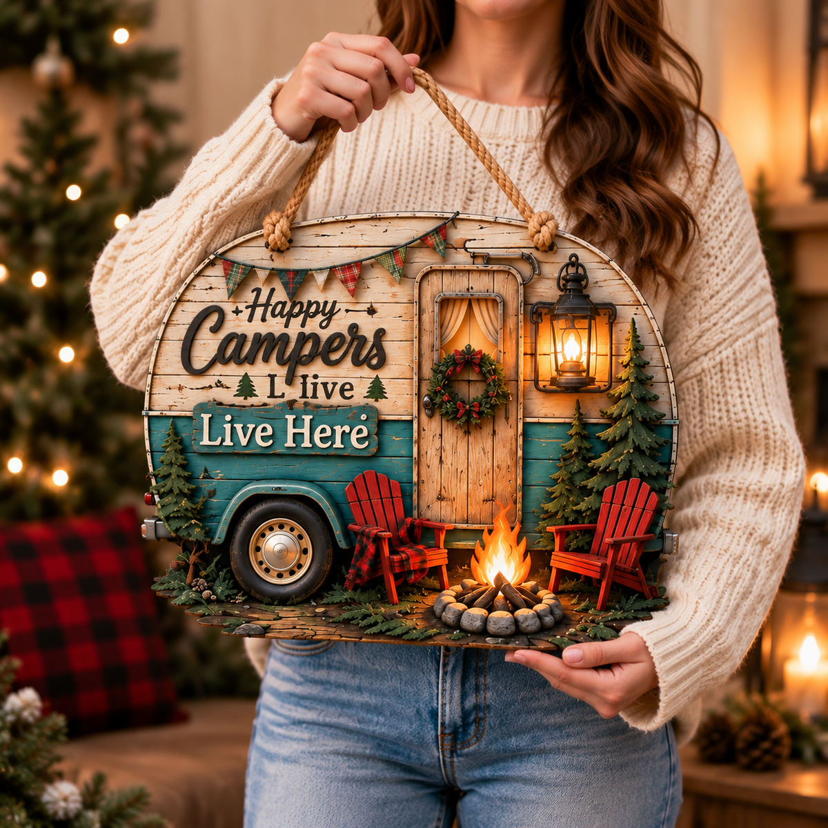 Happy Campers Rustic Camper Door Sign