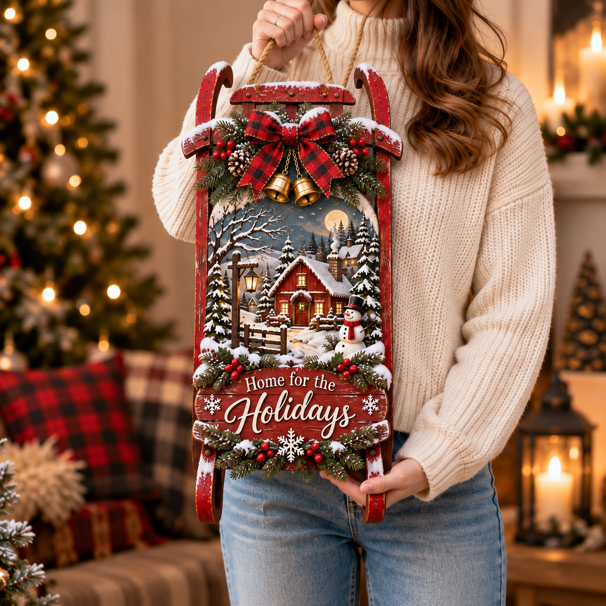 Home for the Holidays Rustic Sled Door Sign