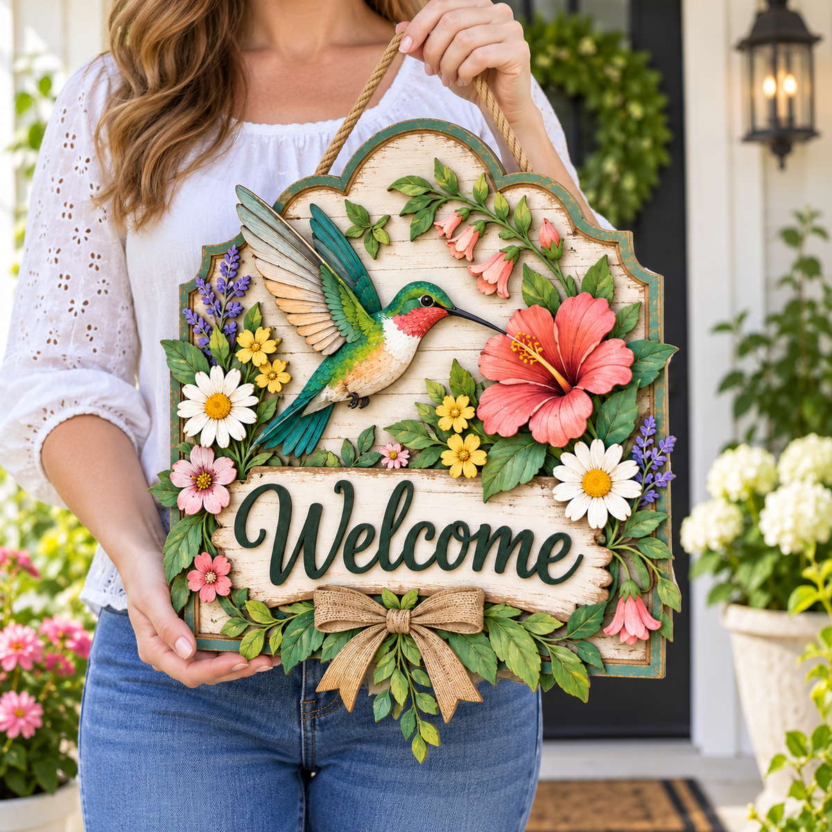 Hummingbird Garden Welcome Door Sign