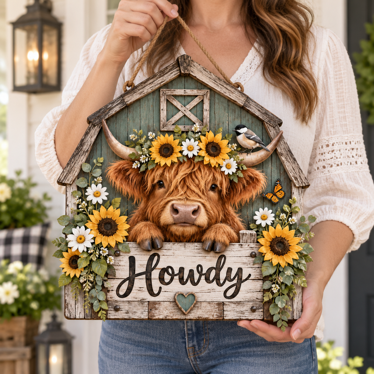 Highland Cow Farmhouse Welcome Door Sign