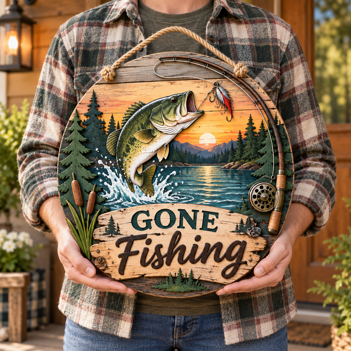 Gone Fishing Lakehouse Door Sign