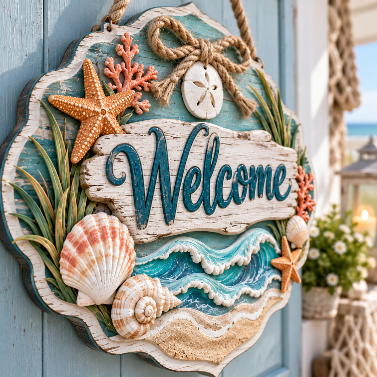 Coastal Waves Welcome Door Sign