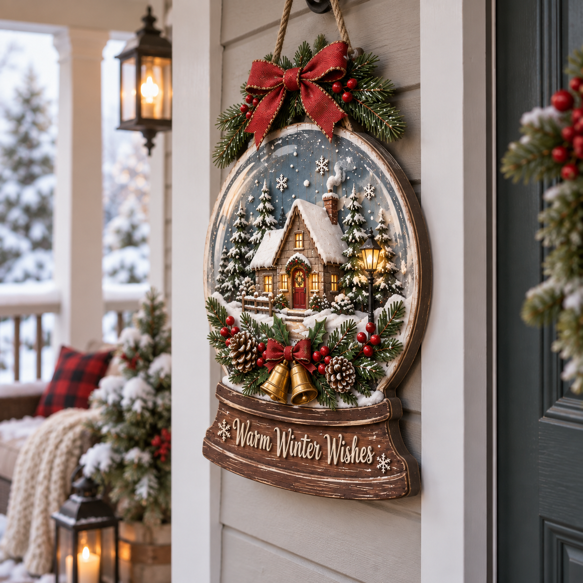 Warm Winter Wishes Snow Globe Door Sign