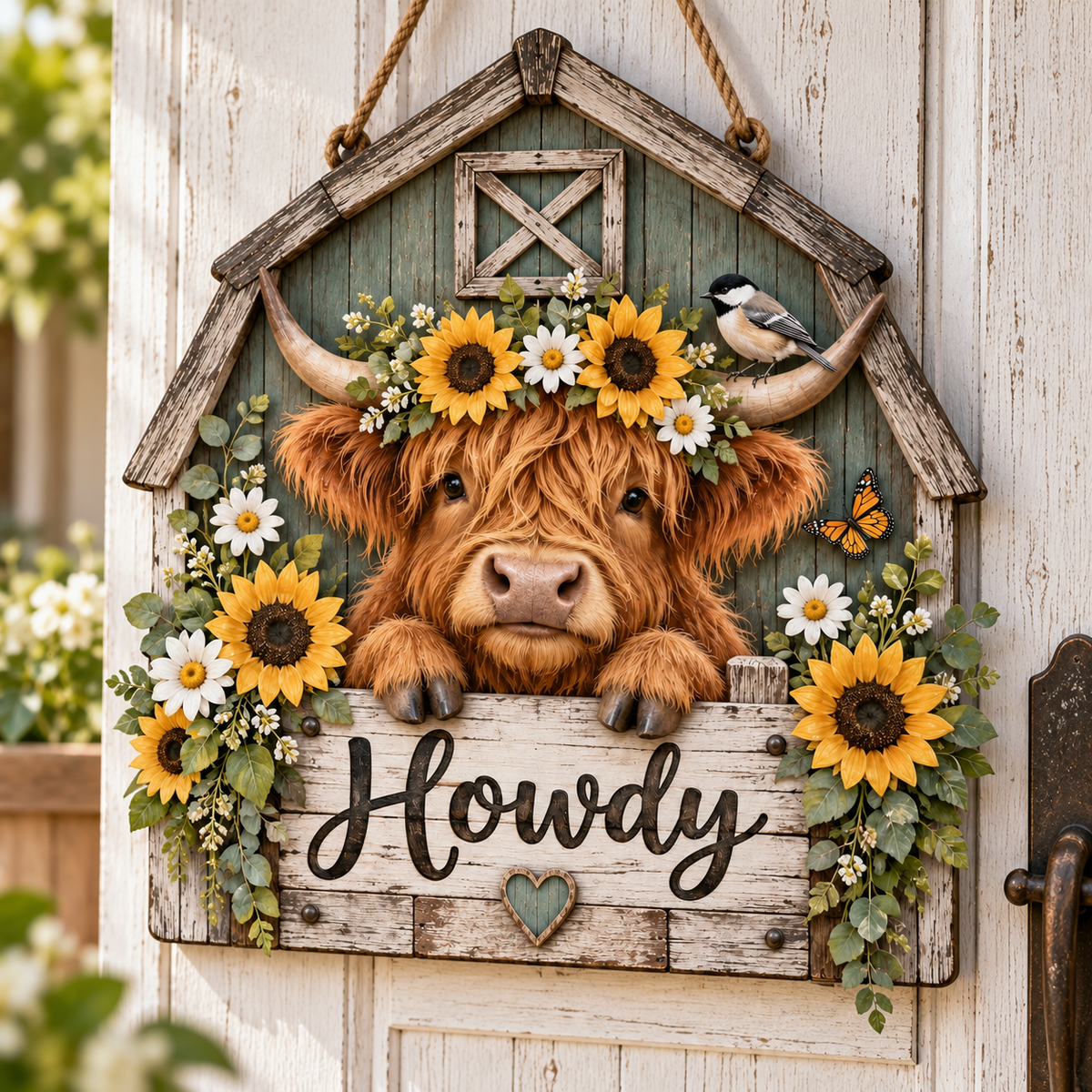 Highland Cow Farmhouse Welcome Door Sign