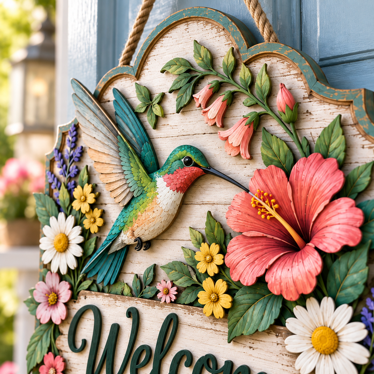 Hummingbird Garden Welcome Door Sign