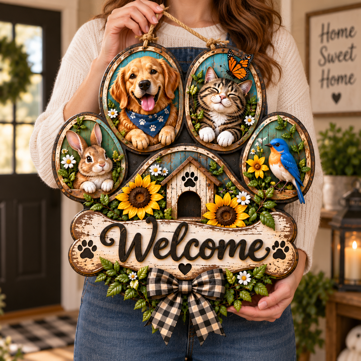 Pet Paw Welcome Door Sign