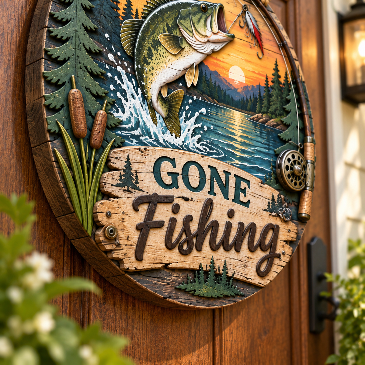 Gone Fishing Lakehouse Door Sign
