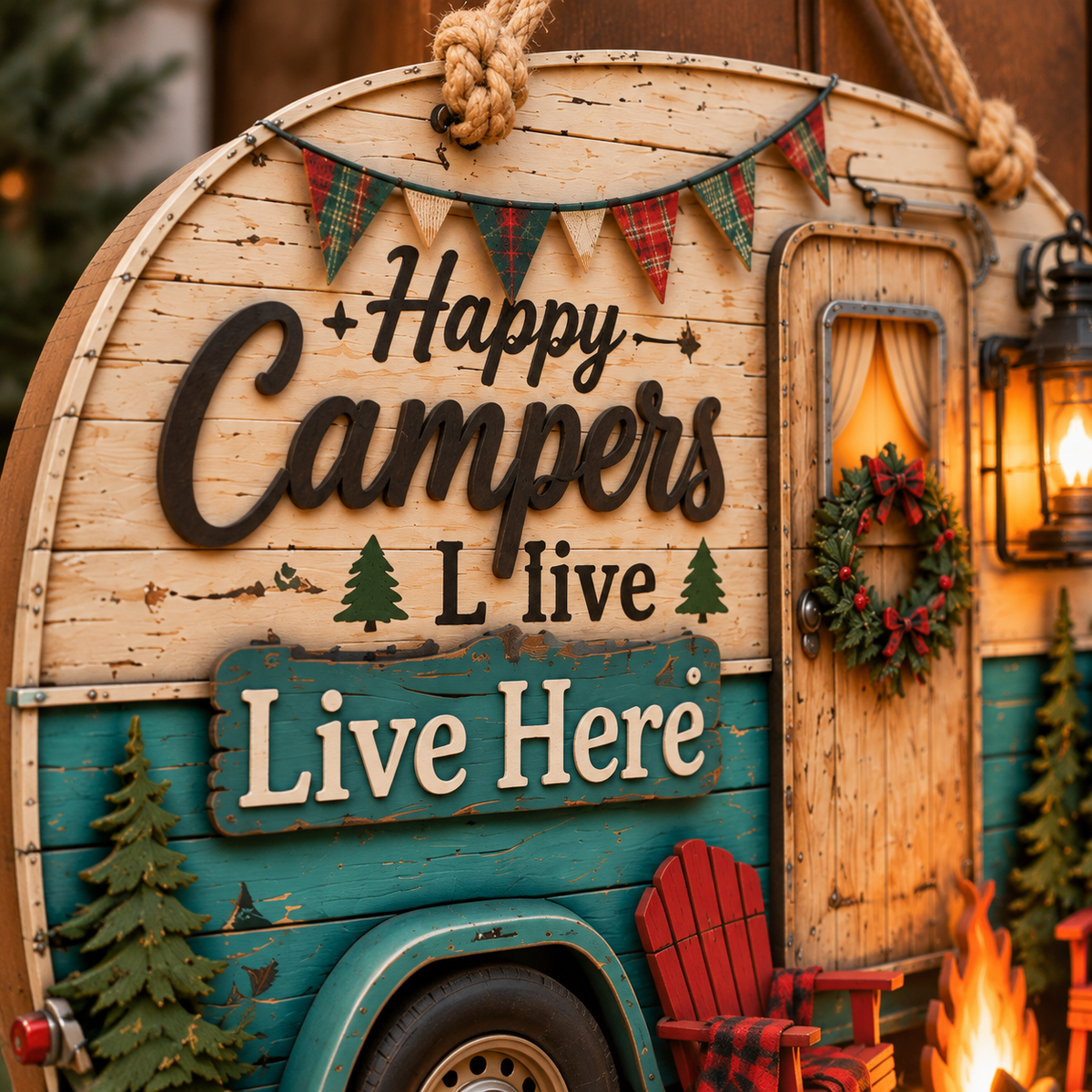 Happy Campers Rustic Camper Door Sign