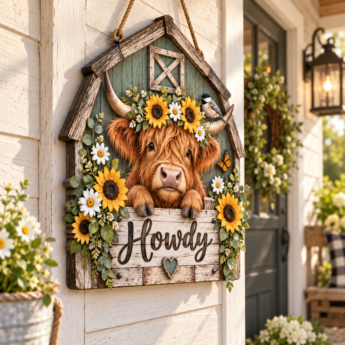 Highland Cow Farmhouse Welcome Door Sign