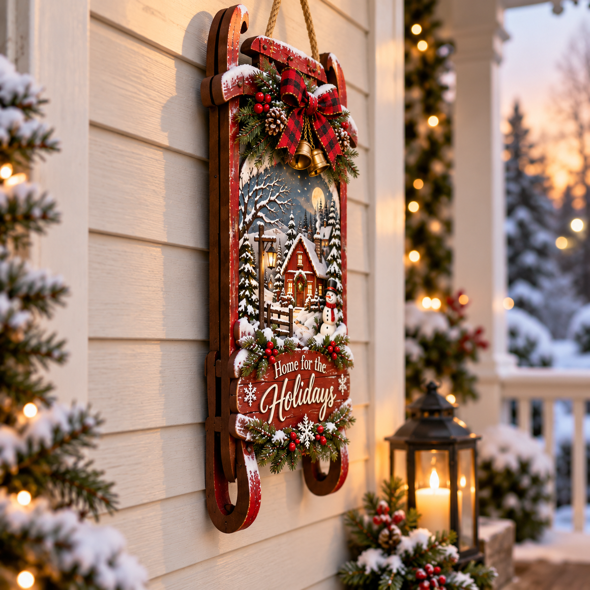 Home for the Holidays Rustic Sled Door Sign