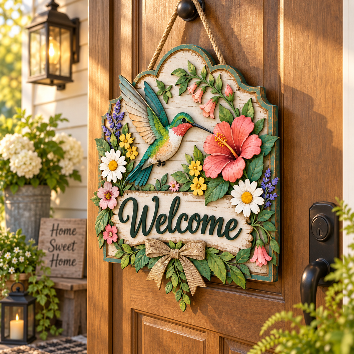 Hummingbird Garden Welcome Door Sign
