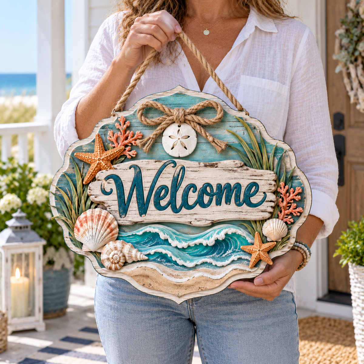 Coastal Waves Welcome Door Sign