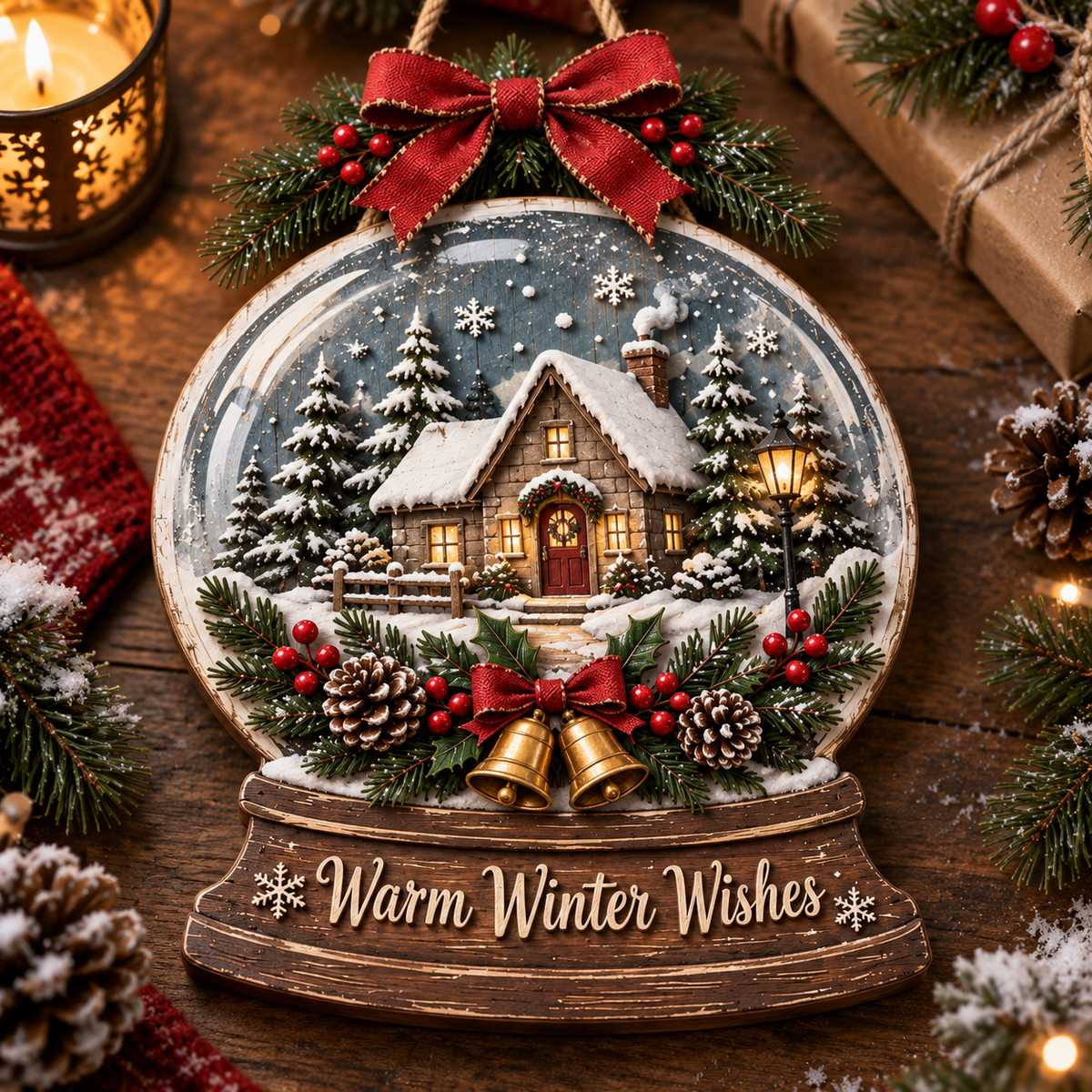 Warm Winter Wishes Snow Globe Door Sign