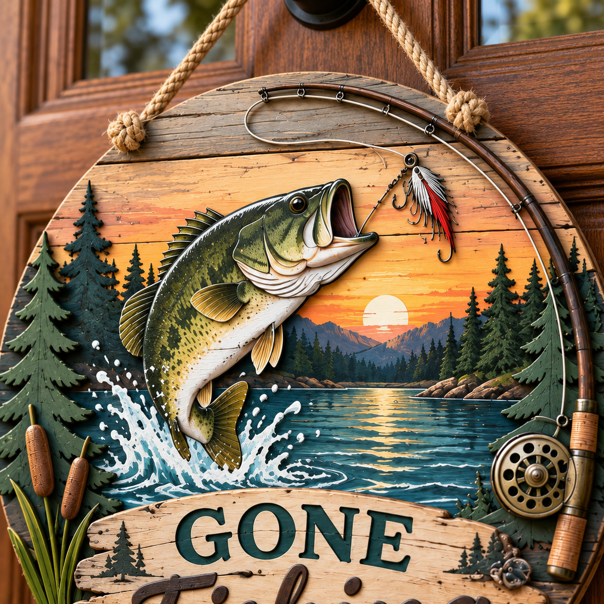 Gone Fishing Lakehouse Door Sign