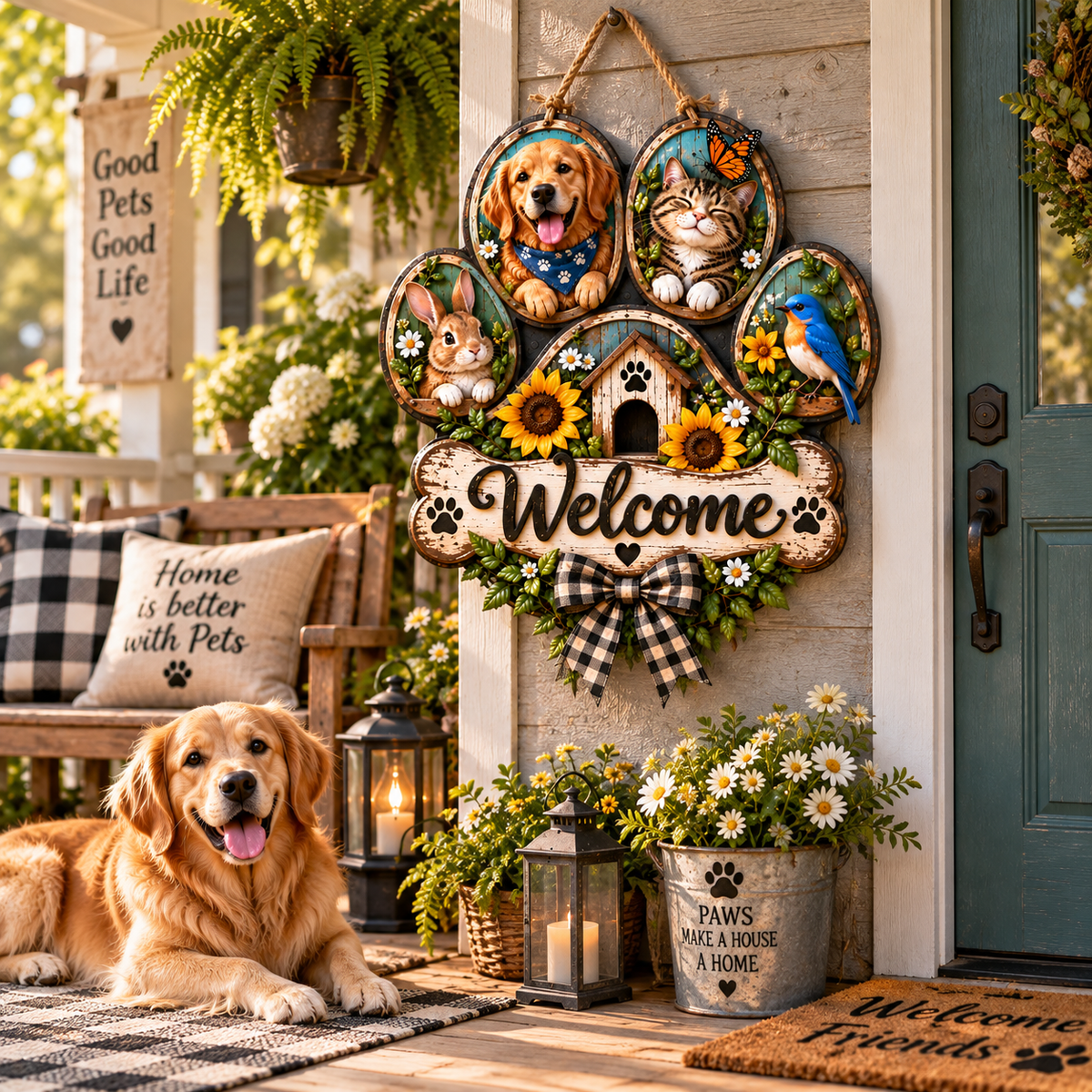 Pet Paw Welcome Door Sign
